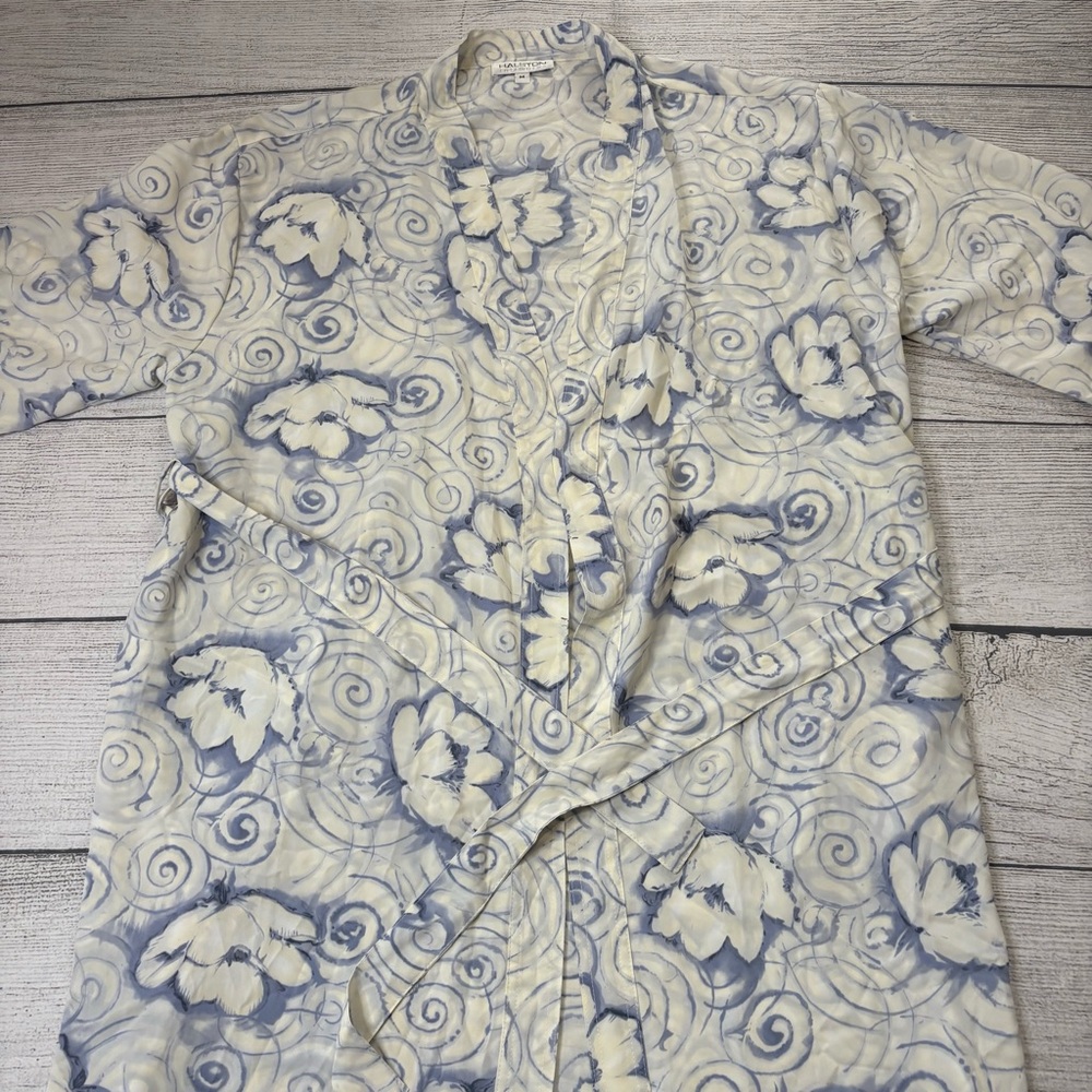 Vintage Halston Intimates Blue & White Floral Robe & Slip Peignoir‎ Set Size M